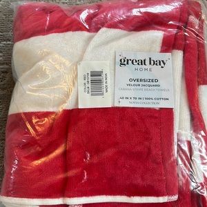 New and sealed, Great Bay Home, oversized red and white striped towel